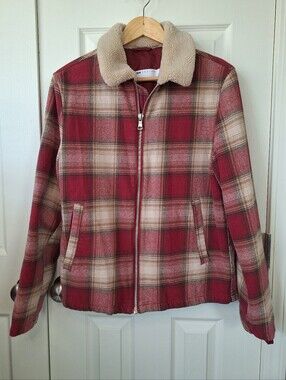 ASOS DESIGN Lumberjack Geruit Harrington Red & Tan Plaid Coat Size S/38"